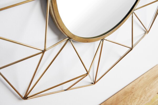 Estila Dizajnové okrúhle art deco zrkadlo Xoia s kovovým rámom s diamantovým dizajnom v matnej zlatej farbe 80 cm