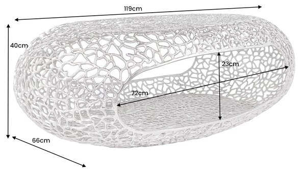 Estila Moderný strieborný oválny konferenčný stolík Hoja s úložným priestorom a abstraktným dizajnom 120 cm
