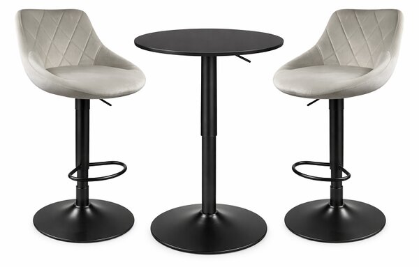 Barový set: Kast otočné barové stoličky ivory béžová (2ks) + nastaviteľny čierny barový stôl