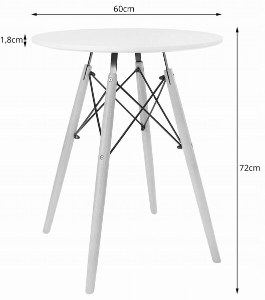 Jedálenský set: Jedálenský stôl TODI 60 cm biela/prírodné nohy + 2 ks stoličky OSAKA čierna/prírodné nohy