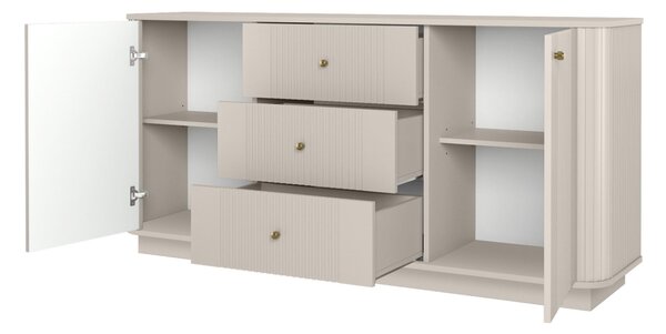 Komoda Vesper 160 cm so zásuvkami na sokli - kašmír / zlaté úchytky