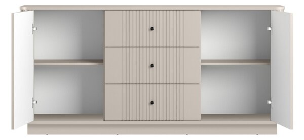 Komoda Vesper 160 cm so zásuvkami na sokli - kašmír / čierne úchytky