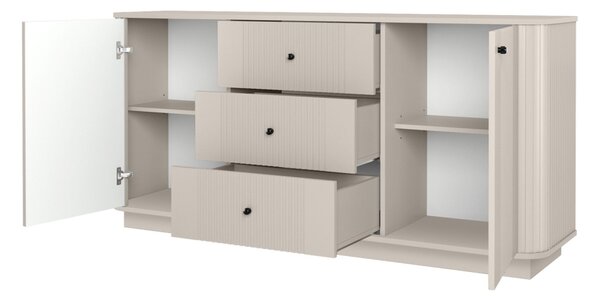Komoda Vesper 160 cm so zásuvkami na sokli - kašmír / čierne úchytky