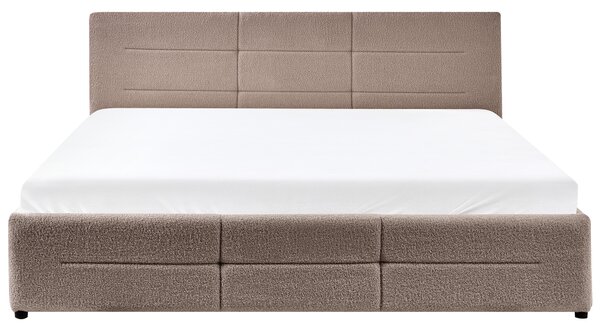Posteľ s úložným priestorom sivobéžová buklé čalúnenie 180 x 200 cm s čelom a roštom moderný štýl spálňa