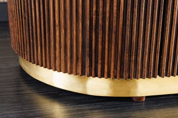 Estila Luxusný art deco oválny štvordverový príborník Gatsby z mangového dreva s mramorovou vrchnou doskou hnedá biela 180 cm