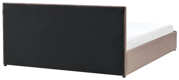Posteľ s úložným priestorom sivobéžová buklé čalúnenie 180 x 200 cm s čelom a roštom moderný štýl spálňa