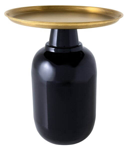 Estila Dizajnový art deco okrúhly príručný stolík Belletza s mohutnou lesklou čiernou nohou a zlatou vrchnou doskou 50 cm