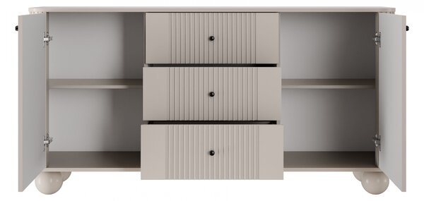 Komoda so zásuvkami Vesper 160 cm - kašmír / čierne úchytky / guľaté nohy