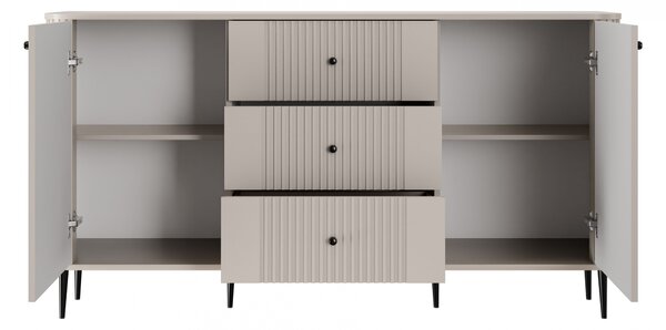 Komoda Vesper 160 cm so zásuvkami na nožičkách - kašmír / čierne nohy