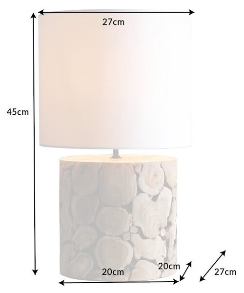 Estila Dizajnová masívna stolná lampa Egura s drevenou hnedou podstavou a okrúhlym bielym tienidlom 45 cm