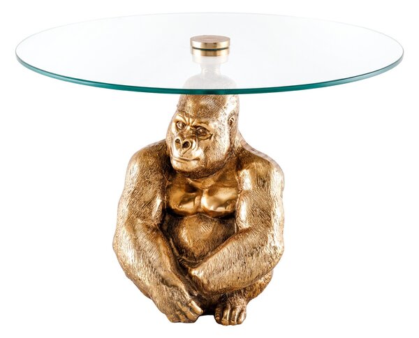 Estila Dizajnový glamour okrúhly konferenčný stolík Wilde s originálnou zlatou podstavou v tvare sediacej gorily 60 cm
