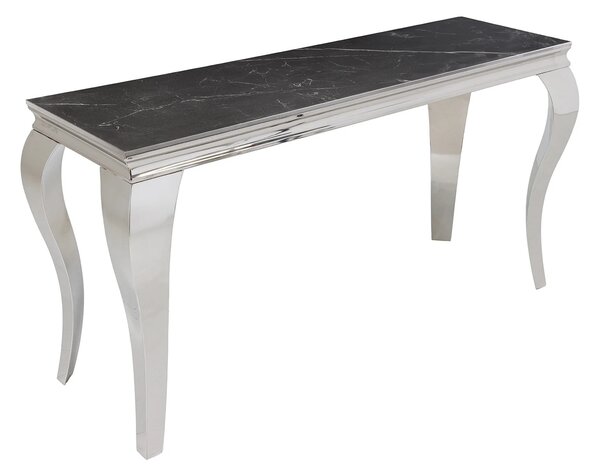 Estila Štýlový chromový moderný konzolový stolík Modern Barok s čiernou mramorovou doskou 140 cm