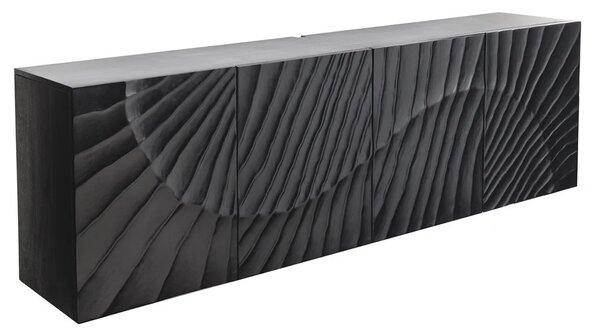 Estila Štýlový štvordvierkový čierny masívny art deco tv stolík Cumbria s 3D vzorom a dvomi poličkami 180 cm