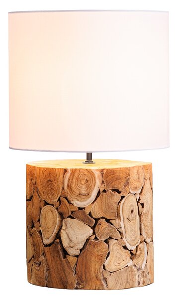 Estila Dizajnová masívna stolná lampa Egura s drevenou hnedou podstavou a okrúhlym bielym tienidlom 45 cm