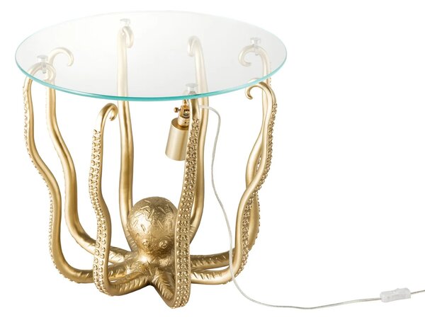 Estila Štýlový art deco okrúhly príručný stolík Tierra Glam s podstavou s morským motívom v podobe zlatej chobotnice 50 cm