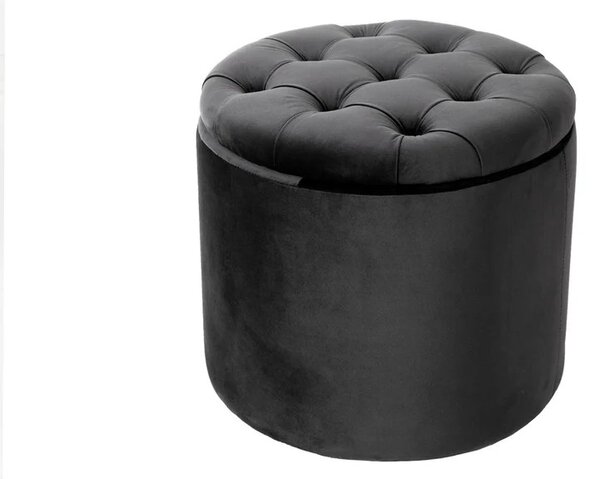 Estila Dizajnová tmavá sivá taburetka Modern Barock okrúhleho tvaru v glamour štýle so zamatovým poťahom s úložným priestorom 50cm