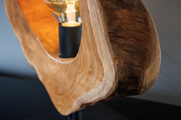 Estila Dizajnová masívna stolná lampa Faustion s naturálnym dreveným prvkom v hnedej farbe a čiernou kovovou konštrukciou 55 cm