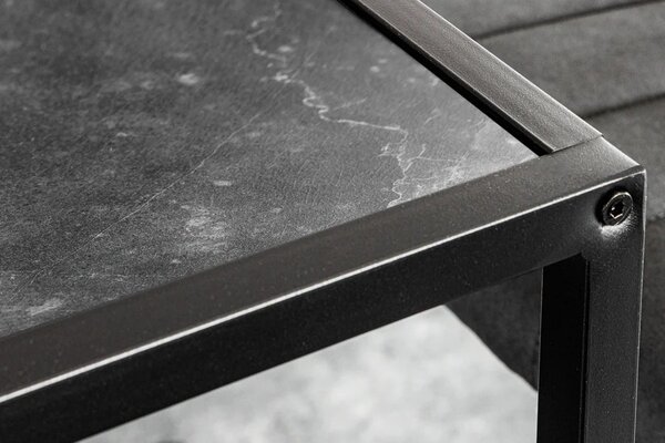 Estila Moderný industriálny čierny barový stôl Industria Marble s kovovu podstavou a vrchnou doskou s mramorovým dizajnom 105 cm