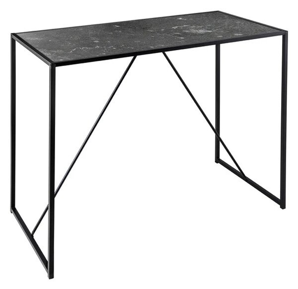 Estila Moderný industriálny čierny barový stôl Industria Marble s kovovu podstavou a vrchnou doskou s mramorovým dizajnom 105 cm