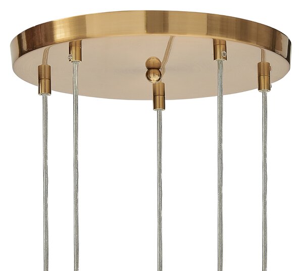 Závesná lampa priehľadná sklenené tienidlá mosadz železo 5 svetiel moderný dizajn doplnky obývacia izba