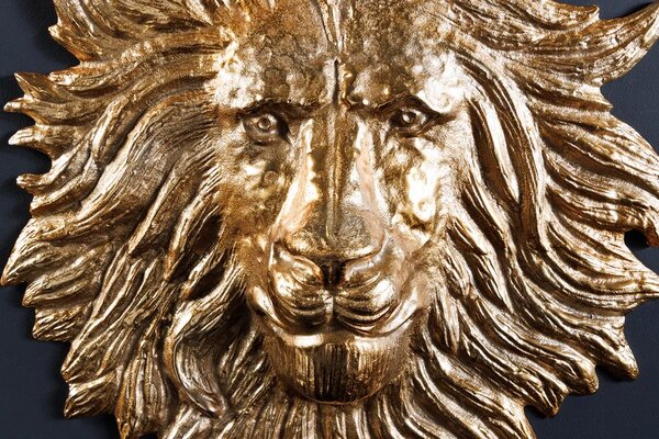 Estila Štýlová art deco nástenná dekorácia Lion z kovu v zlatej farbe v podobe leva 34 cm