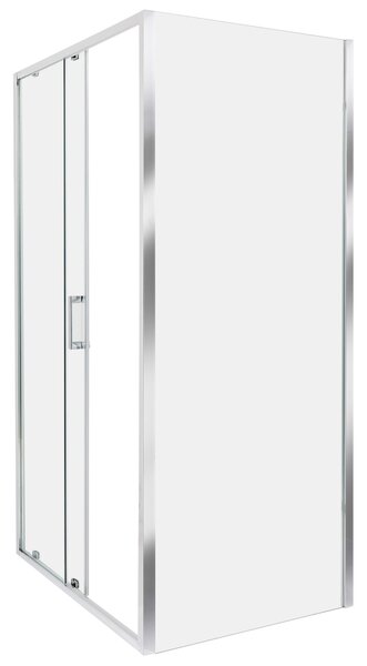 Sprchovací kút strieborný tvrdené sklo hliník 80 x 100 x 185 cm štvorcový tvar posuvné dvere moderný dizajn kúpeľňa