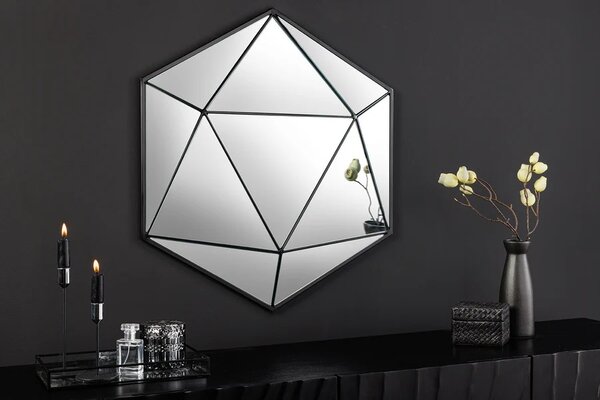 Estila Štýlové art deco moderné geometrické zrkadlo Diamont s čiernym kovovým rámom 62 cm