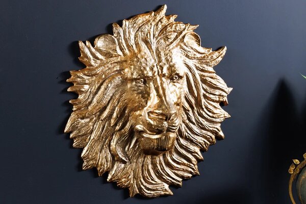Estila Štýlová art deco nástenná dekorácia Lion z kovu v zlatej farbe v podobe leva 34 cm