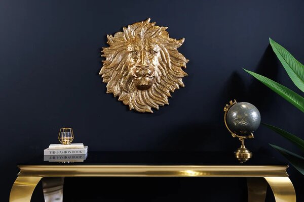 Estila Štýlová art deco nástenná dekorácia Lion z kovu v zlatej farbe v podobe leva 34 cm