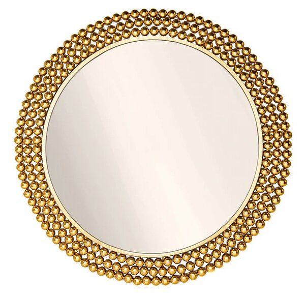 Estila Dizajnové glamour okrúhle nástenné zrkadlo Miny so zlatým perlovým kovovým rámom 76 cm