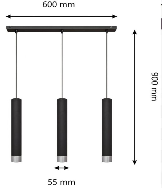 LED Luster na lanku TUBA 3xGU10/4,8W/230V čierna/lesklý chróm