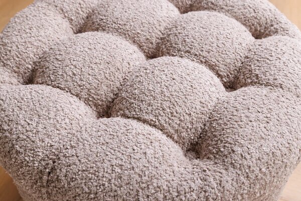 Estila Moderná okrúhla baroková bouclé taburetka Modern barock v šampanskej béžovej farbe s úložným priestorom 50 cm