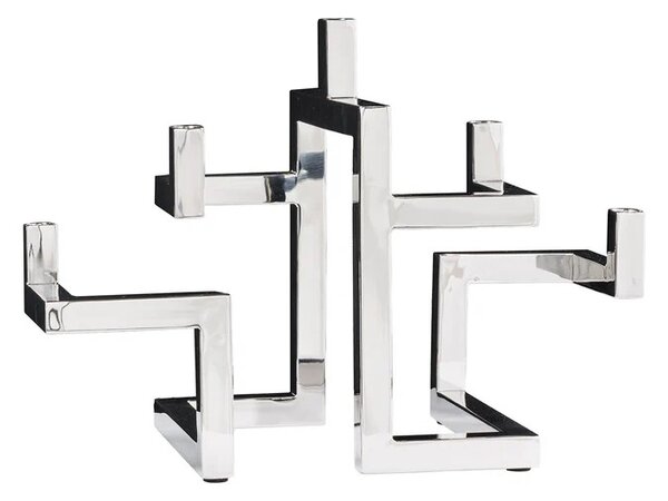 Estila Dizajnový art deco kovový strieborný svietnik Flames s piatimi držiakmi na sviečky 51 cm