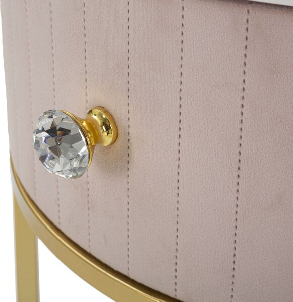 Estila Luxusný glamour ružový okrúhly čalúnený nočný stolík Glamia Tapisé so zásuvkou s bielym mramorom a zlatou konštrukciou 42 cm