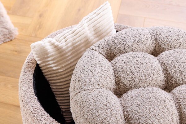 Estila Moderná okrúhla baroková bouclé taburetka Modern barock v šampanskej béžovej farbe s úložným priestorom 50 cm