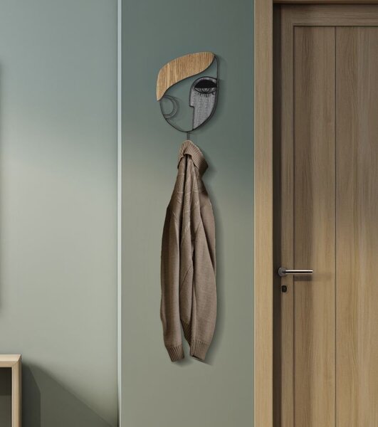 Estila Moderný dizajnový závesný vešiak Donna s umeleckým motívom v čiernej farbe s hnedými a sivými detailmi 33 cm