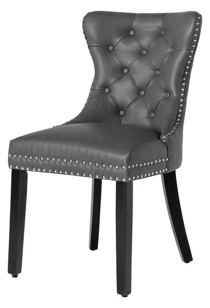 Estila Chesterfield jedálenská stolička Torino s koženým čalúnením v sivej farbe so striebornými nitmi a čiernymi nožičkami 93 cm