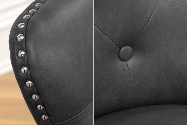 Estila Chesterfield jedálenská stolička Torino s koženým čalúnením v sivej farbe so striebornými nitmi a čiernymi nožičkami 93 cm