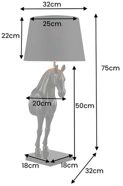 Estila Moderná stolná lampa Equina s čiernym tienidlom so zlatým vnútrom a čiernou akrylovou sochou koňa na mramorovej podstave 75 cm
