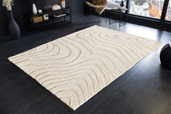 Estila Dizajnový moderný obdĺžnikový koberec Flow s abstraktným vzorom v krémovo béžovej farbe 240 cm