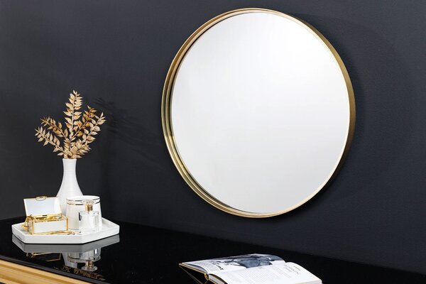 Estila Dizajnové glamour okrúhle nástenné zrkadlo Keening s kovovým zlatým rámom 50 cm