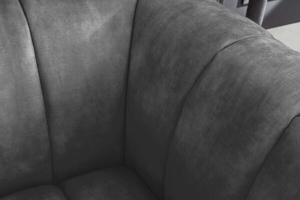 Estila Moderné industriálne kreslo Obsidian so sivým zamatovým čalúnením a kovovými nožičkami v čiernej farbe 106 cm
