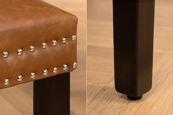 Estila Chesterfield jedálenská stolička Torino s čalúnením z hnedej kože s prešívaným operadlom s čiernymi drevenými nožičkami 93 cm