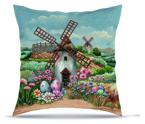 Veľkonočná gobelínová obliečka na vankúš 42x42 cm Veterný mlyn MI08 Farba Viacfarebná Rozmery 42x42 cm