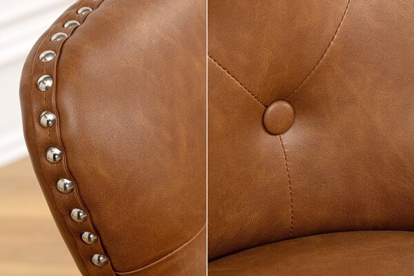 Estila Chesterfield jedálenská stolička Torino s čalúnením z hnedej kože s prešívaným operadlom s čiernymi drevenými nožičkami 93 cm