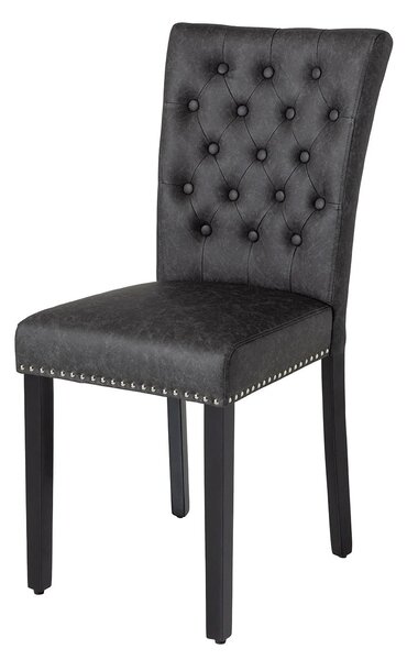 Estila Chesterfield jedálenská čalúnená stolička Silloth s čiernym koženým poťahom so striebornými nitmi s vysokým operadlom 95 cm