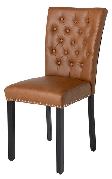 Estila Chesterfield jedálenská čalúnená stolička Silloth s hnedým koženým poťahom so striebornými nitmi s prešívaným operadlom 95 cm