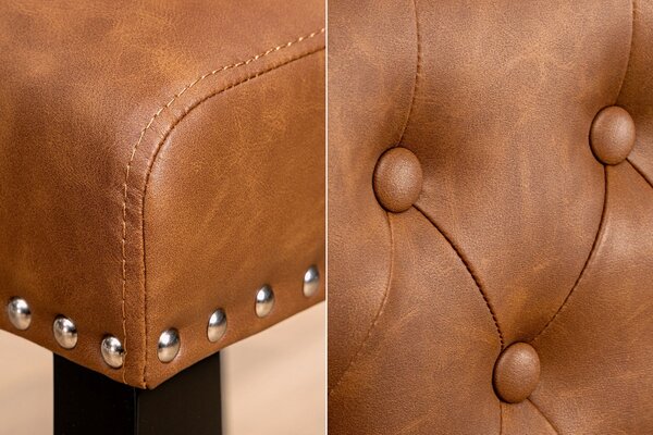 Estila Chesterfield jedálenská čalúnená stolička Silloth s hnedým koženým poťahom so striebornými nitmi s prešívaným operadlom 95 cm