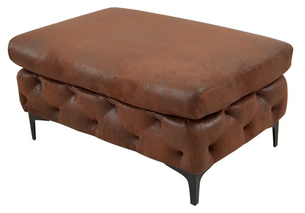 Estila Chesterfield obdĺžniková hnedá kožená čalúnená prešívaná taburetka Modern Barock s čiernymi kovovými matnými nožičkami 90 cm