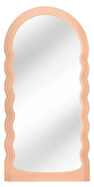 Estila Dizajnové art deco klenuté nástenné zrkadlo Swan s oblúkovým vlnitým rámom v jemnej marhuľovo oranžovej farbe 160 cm
